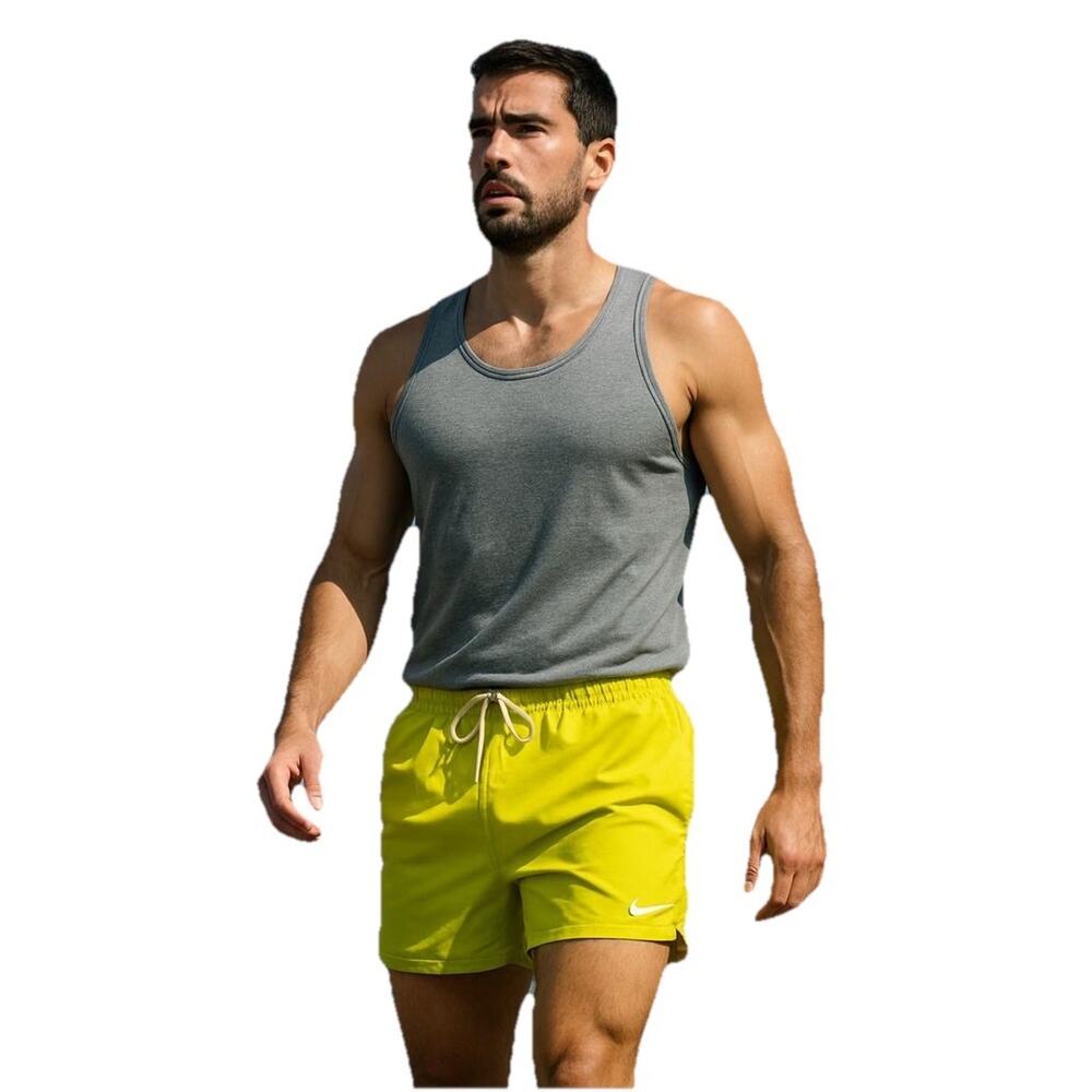 Nike Lined Athletic Elastic Drawstring Shorts 6" Inseam Highlighter Yellow Large